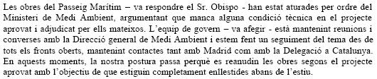 Resposta de l'Equip de Govern Municipal de l'Ajuntament de Gavà al prec de C's de Gavà sobre els motius de l'aturada de les obres del passeig marítim de Gavà Mar (30 d'Abril de 2008)